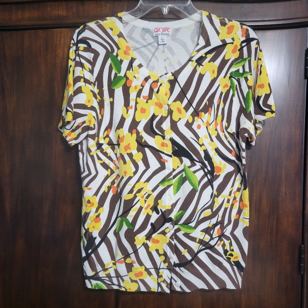 David Rodriguez Spring Floral Short Sleeve Cardigan, Large